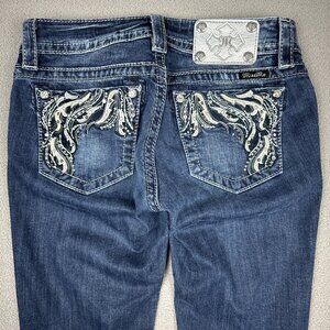 Miss Me Jeans Skinny Jeans Sz 27 Signature Distressed Dark Wash Embroidered